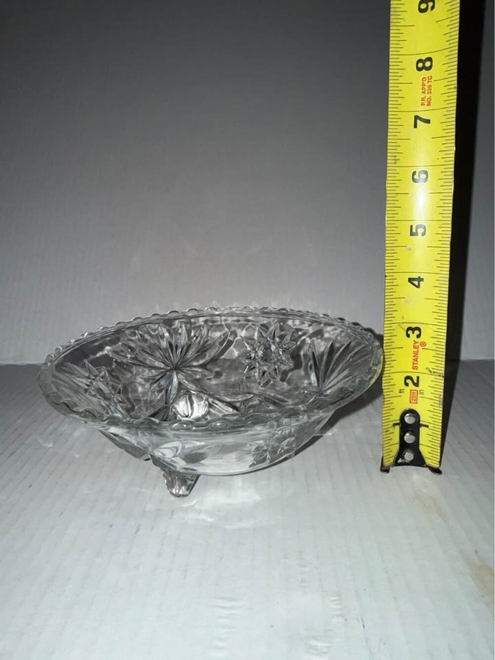Anchor Hocking Early American Prescut 3 Footed Clear Glass Candy Nut Dish